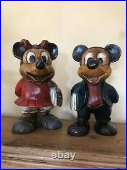 Vintage Wooden Mickey and Minnie Mouse Statues
