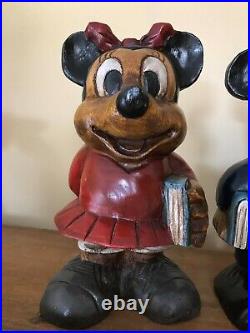 Vintage Wooden Mickey and Minnie Mouse Statues