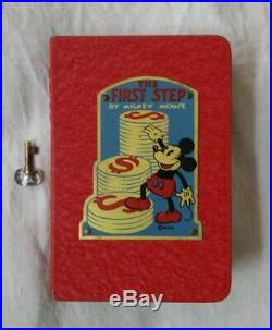 Vintage antique 1930s Disney Mickey mouse book bank with key
