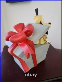 Walt Disney Mickey Mouse Pluto Sitting in Christmas Present Figurine Statue