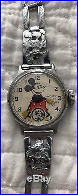 Walt Disney Mickey Mouse Watch Ingersoll 1933-34 Works Metal Figural Band