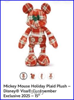 °o° Disney Cardmember Exclusive 2025 Mickey Mouse Holiday Plaid Plush NEW °o°